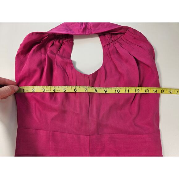 NWT banana republic 2P 2 PETITE fuchsia 100 % Lyocell halter satin dress formal - Picture 6 of 8